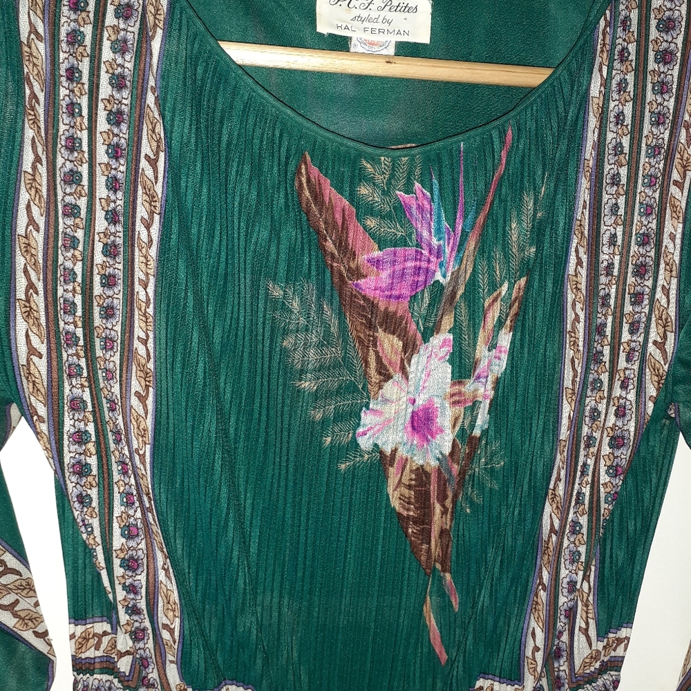 Gorgeous vintage cinch-waist long sleeve dress by Hal Ferman, PCF Petites